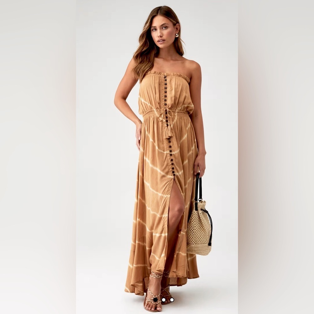 TIARE HAWAII Ryden Maxi Dress Strapless in Sand Dunes Lightweight Elastic waist